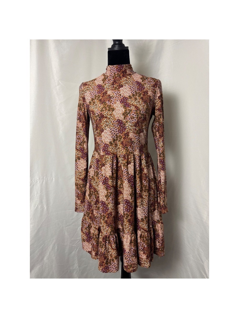 Lily Rose Floral Mock Neck Long Sleeve Mini Dress Small Boho
